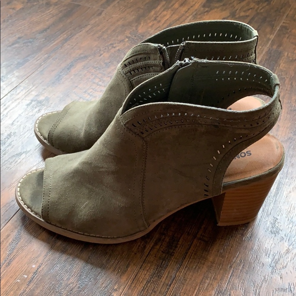 Olive Heeled Open Toe Booties